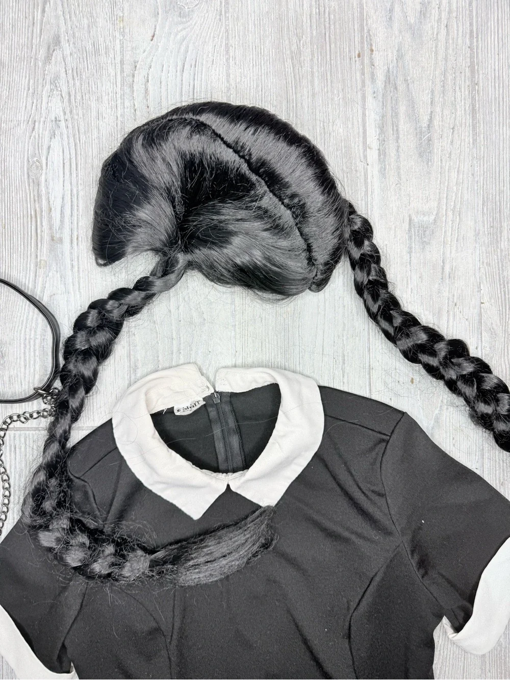 Spirit Halloween Wednesday Addams Halloween costume wig dress and purse s cosply